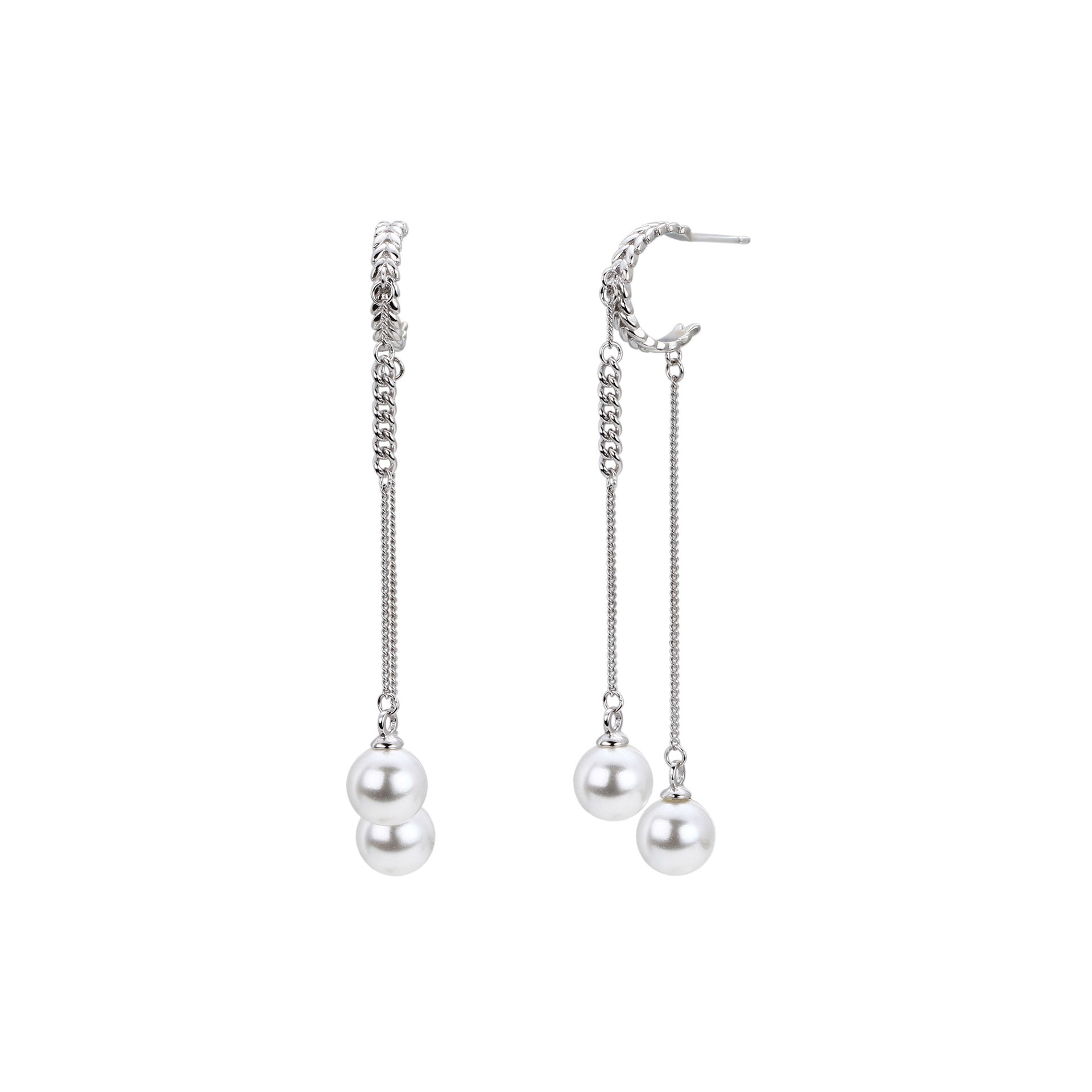 Damen Perlen Ohrhänger mit modernem Ketten Design aus 925 Sterling Silber Shop Nory