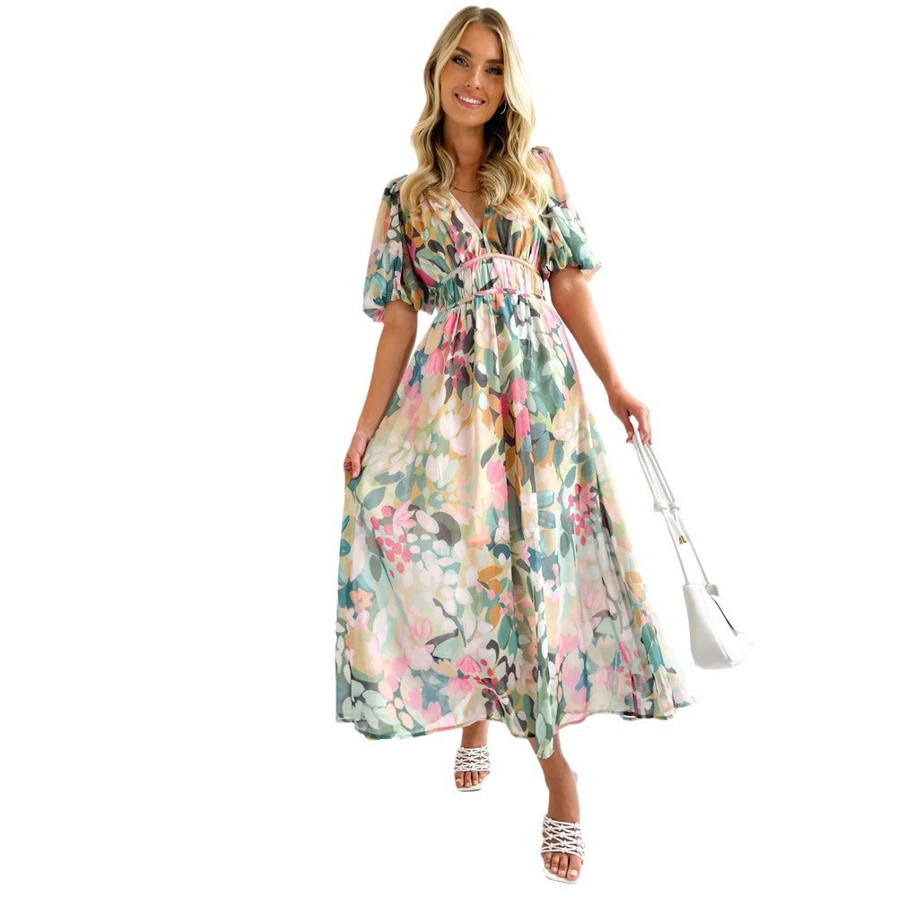 Damen Maxikleid mit voluminösen Ärmeln