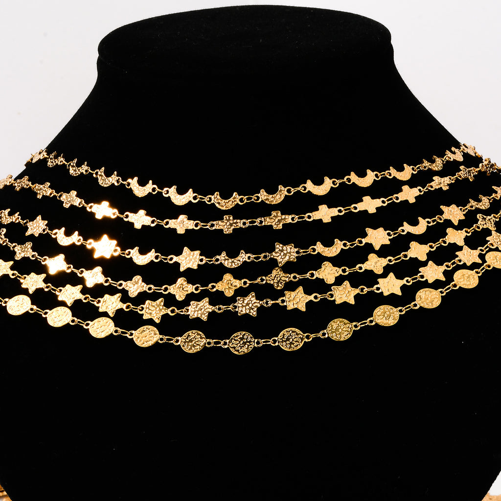 Damen Halskette mit funkelnden Stern- und Mondanhängern Shop Nory