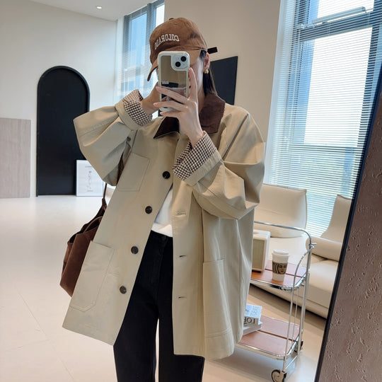 Damen Modische Oversized-Jacke mit kontrastierendem Kragen Shop Nory