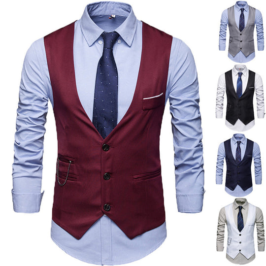 Herren taillierte Anzugweste mit V-Ausschnitt, Kettendetail und Brusttasche Shop Nory