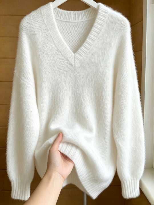 Damen Flauschiger Mohair-Mix Oversize-Pullover mit tiefem V-Kragen Shop Nory