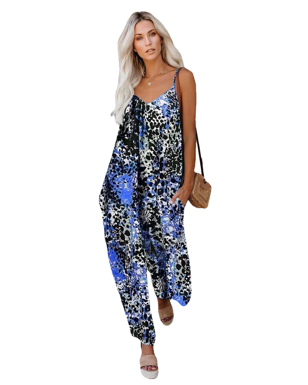 Damen Lässiger Jumpsuit mit verstellbaren Trägern und Blumenmuster
