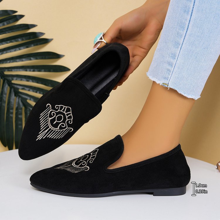 Damen Bestickte Velours-Loafer mit spitzer Zehenpartie und rutschfester Gummisohle Shop Nory