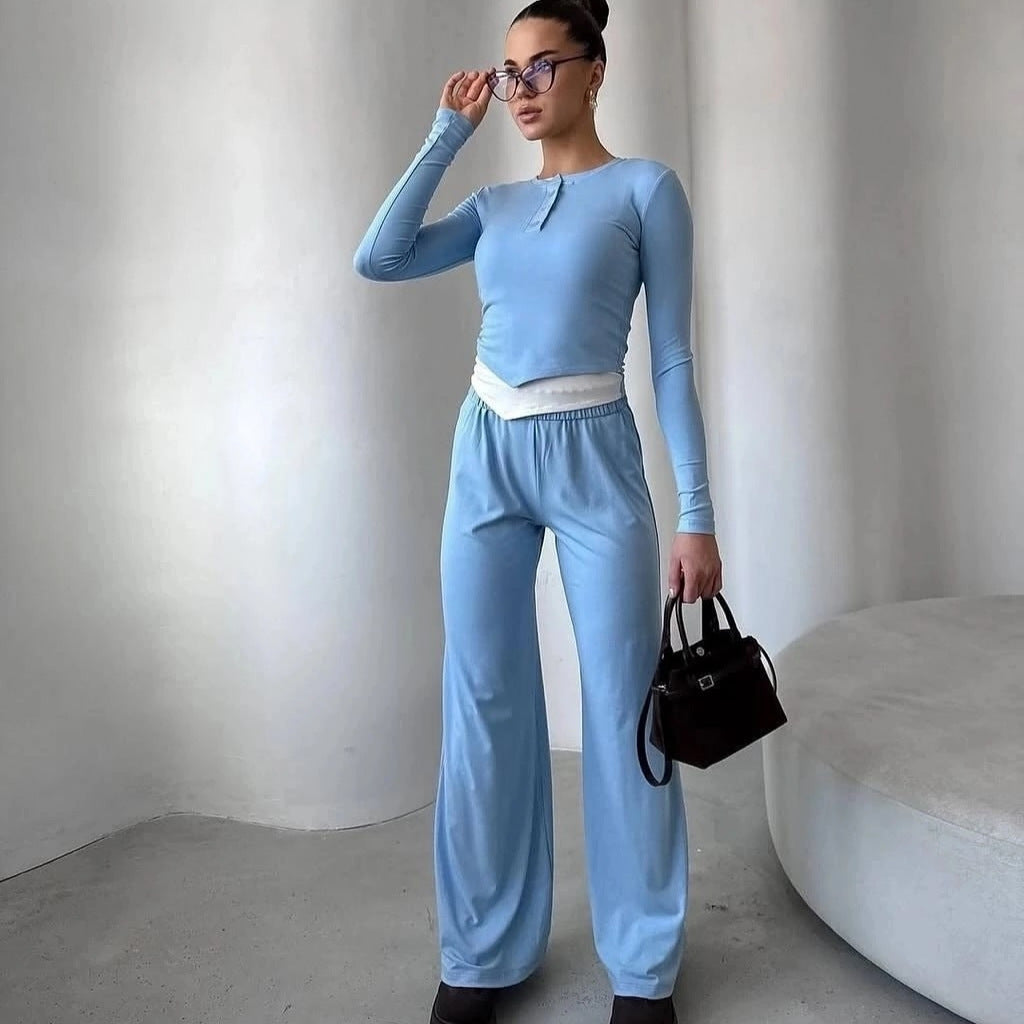 Damen Loungewear-Set aus weichem Modal mit Henley-Knopfleiste und weitem High-Waist Jogger Shop Nory