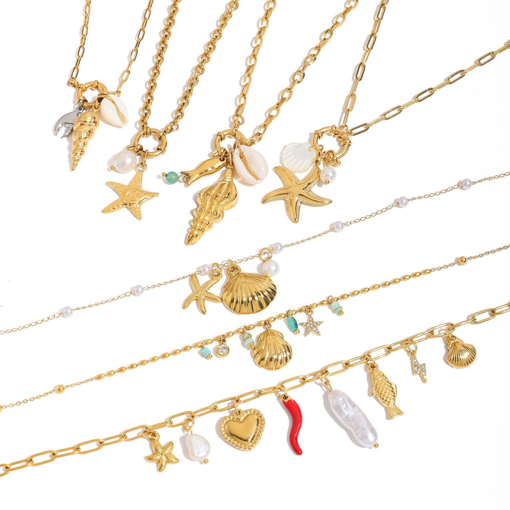 Damen Halskette mit maritimem Muschel-Design aus hypoallergenem Edelstahl Shop Nory