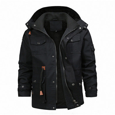 Herren robuster Canvas-Fieldparka mit Teddyfleece-Innenfutter, Kapuze und Multifunktions-Taschen Shop Nory