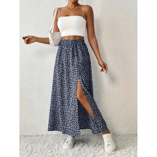Damen Maxirock mit floralem Muster und seitlichem Schlitz