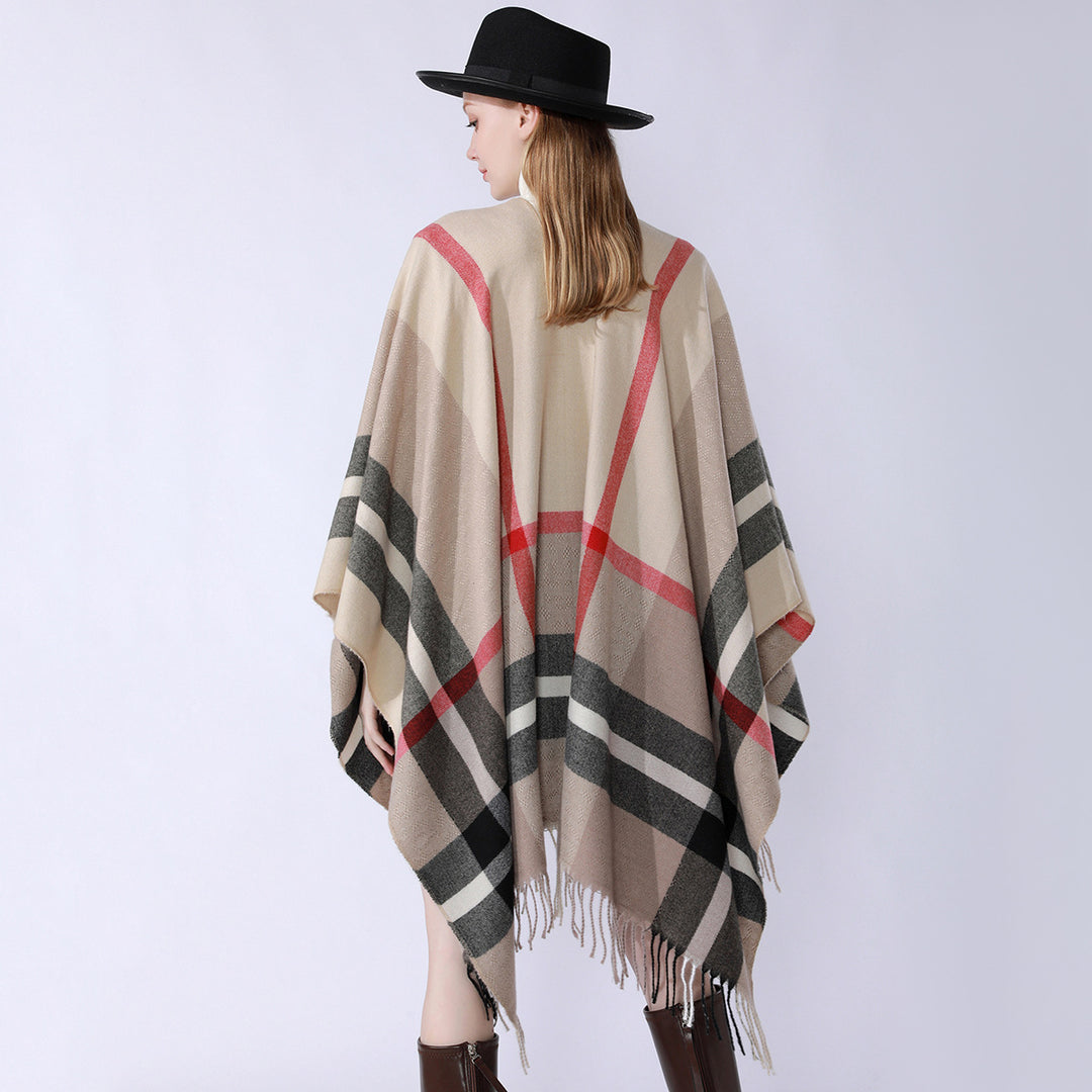 Damen Oversize-Poncho im Kaschmir‑Touch mit V‑Ausschnitt und Fransensaum Shop Nory