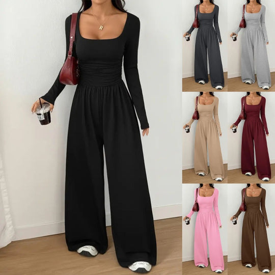 Damen Jumpsuit mit weitem Bein, eckigem Ausschnitt und geraffter Taillenpartie Shop Nory