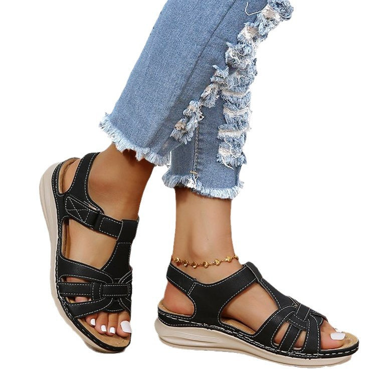 Damen Komfort-Sandalen mit Soft-Leder, geflochtenem Vorderblatt und verstellbarem Klettverschluss Shop Nory