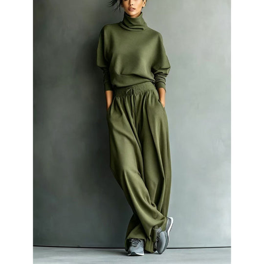 Damen Strick-Loungewear-Set mit Rollkragen und weiten Palazzo-Hosen Shop Nory