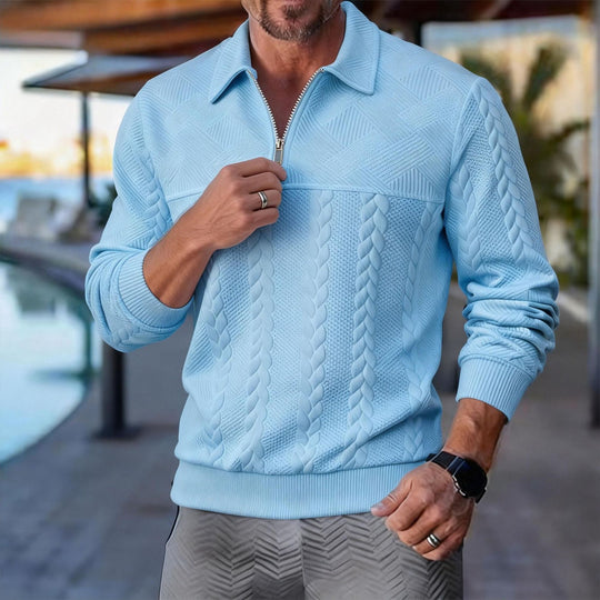 Herren strukturierter Halbzip-Pullover mit Troyerkragen, Zopfmuster und fein gerippten Bündchen Shop Nory