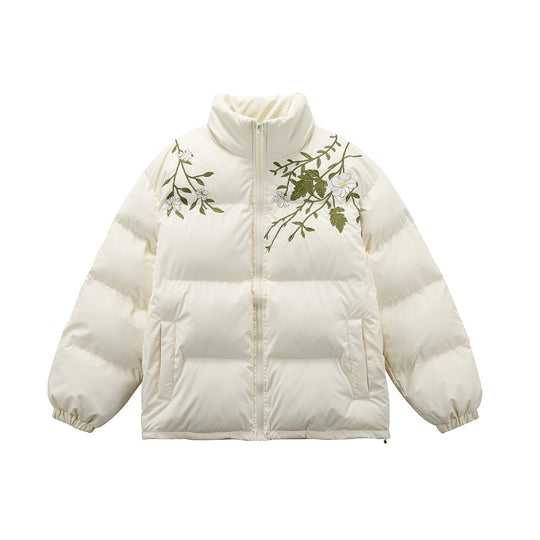 Damen Gepolsterte Oversize-Steppjacke mit Stehkragen und Blumenstickerei Shop Nory
