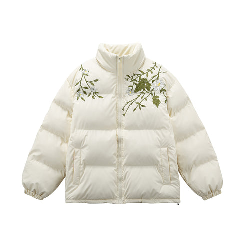 Damen Gepolsterte Oversize-Steppjacke mit Stehkragen und Blumenstickerei Shop Nory
