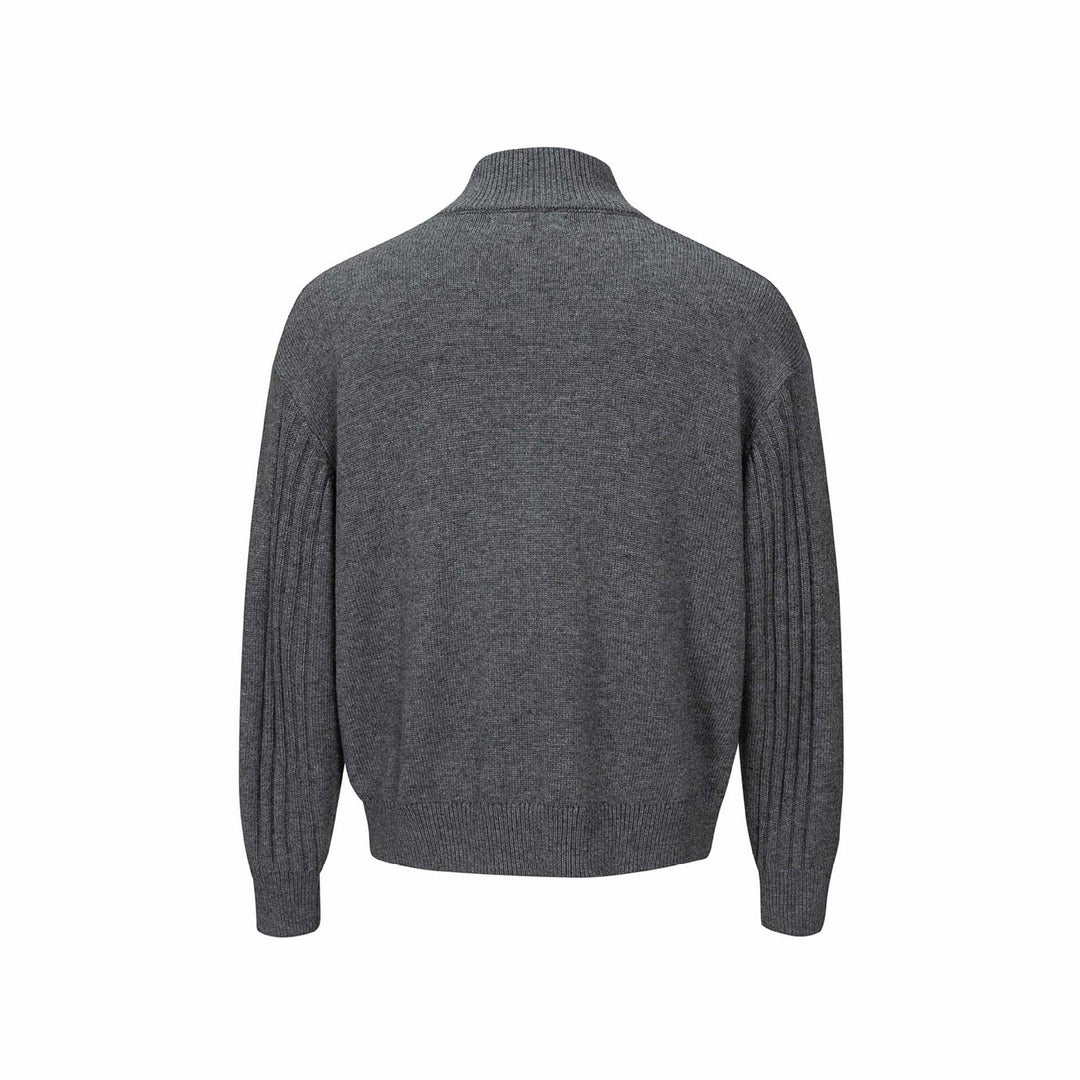 Herren Grobstrukturierter Strickpullover mit Stehkragen und Knopfleiste Shop Nory