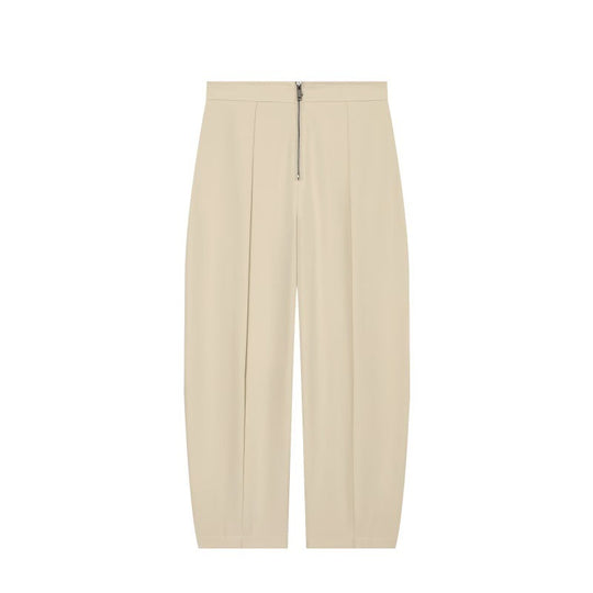 Damen weite Cropped-Hose mit hoher Taille, Kellerfalten und sichtbarem Frontreißverschluss Shop Nory