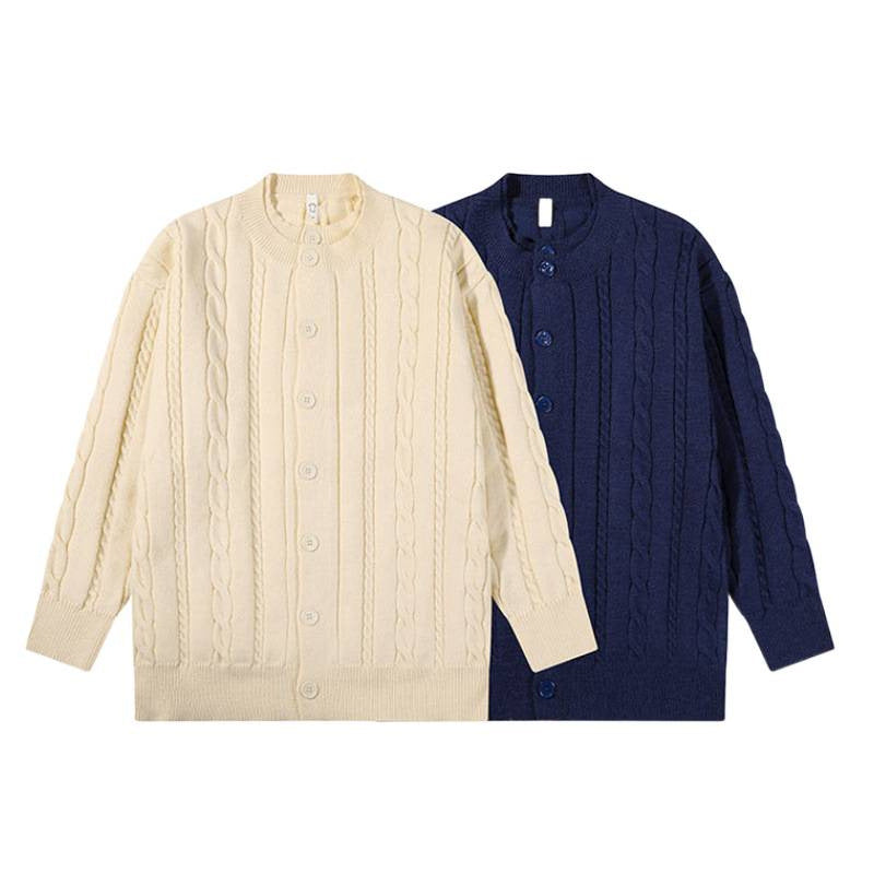 Unisex Übergroße Zopfmuster-Strickjacke mit Knopfleiste und Rundhalsausschnitt Shop Nory