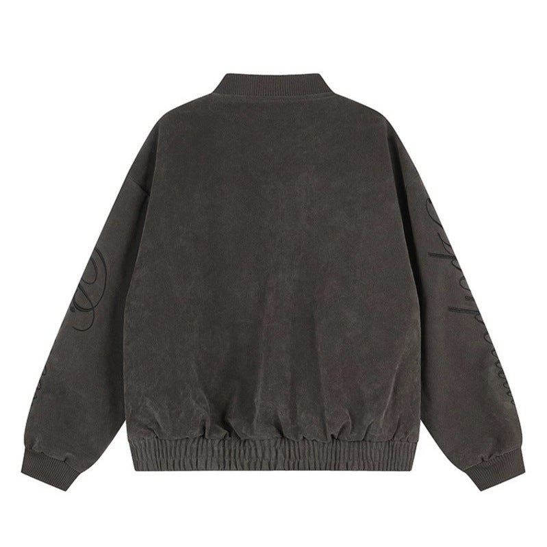 Damen Oversize-Bomberjacke im Velours-Look mit Script-Ärmeln und Metallnieten Shop Nory