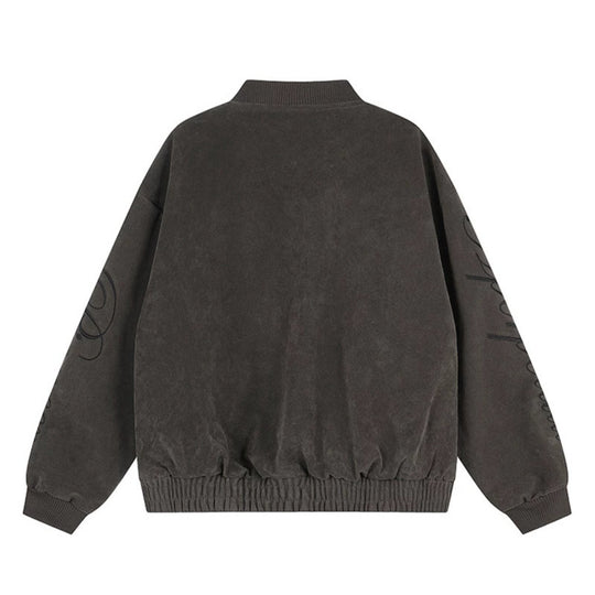 Damen Oversize-Bomberjacke im Velours-Look mit Script-Ärmeln und Metallnieten Shop Nory