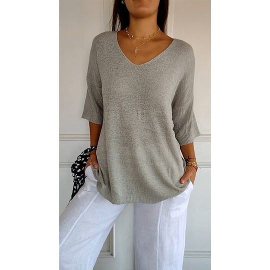 Damen nan locker sitzender V-Ausschnitt Feinstrickpullover mit dreiviertelÄrmeln Shop Nory