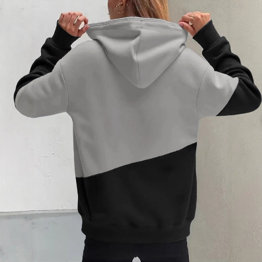 Damen Colorblock Kapuzenpullover mit Schlauchkragen, Kängurutasche und Drop-Shoulder Shop Nory