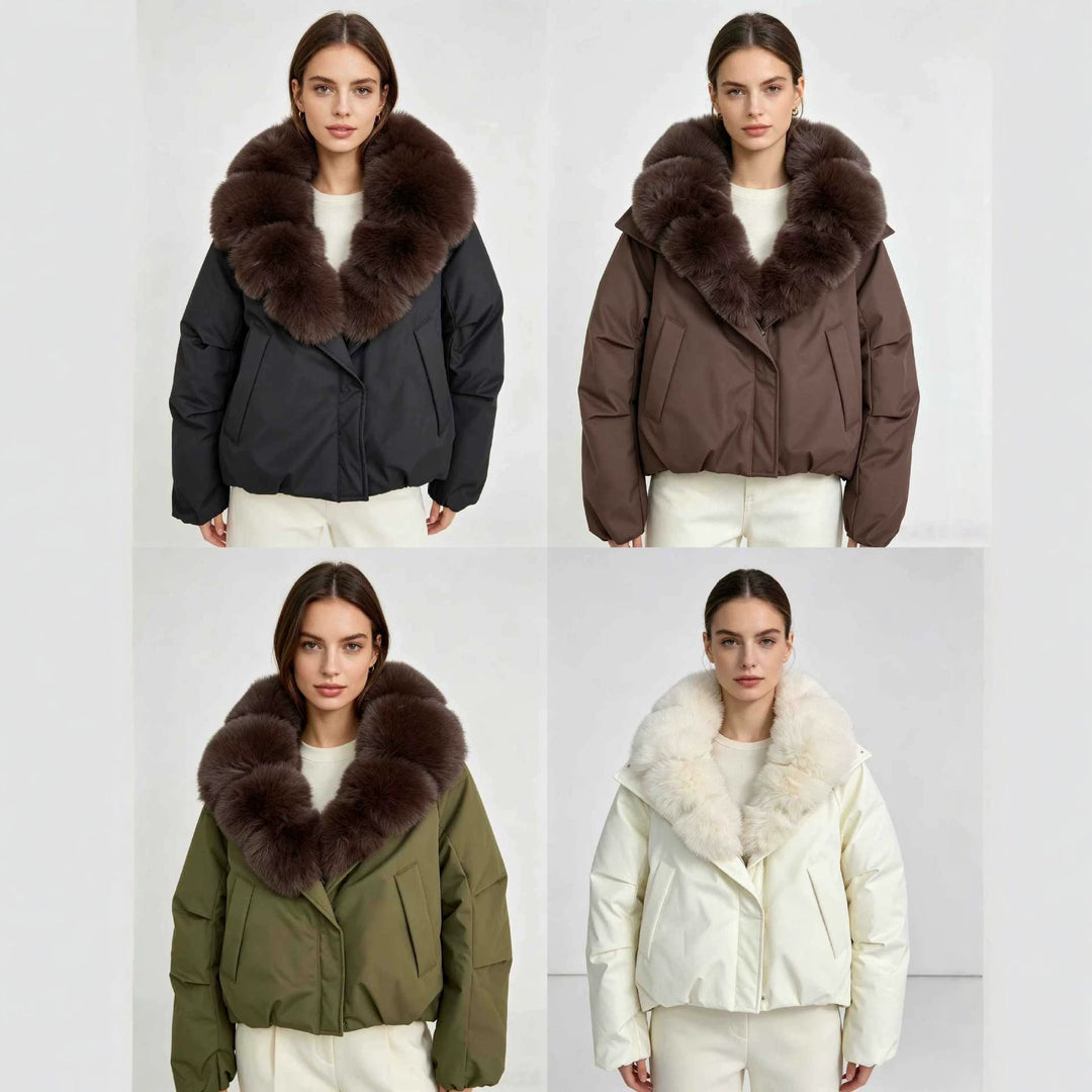 Damen nan kurze Thermosteppjacke mit voluminösem abnehmbarem Kunstfellkragen und tailliertem Saum Shop Nory