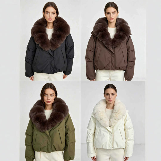 Damen nan kurze Thermosteppjacke mit voluminösem abnehmbarem Kunstfellkragen und tailliertem Saum Shop Nory