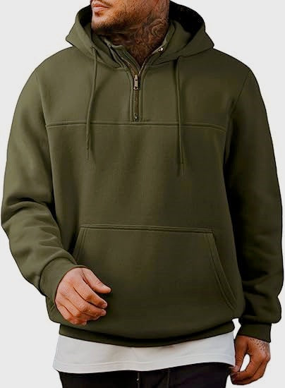 Herren Kapuzenpullover mit halbem Reißverschluss, Kängurutasche und gerippten Bündchen Shop Nory