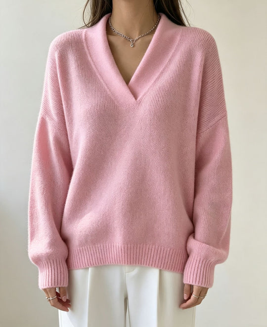 Damen Kaschmir-Touch V-Ausschnitt Relax-Pullover mit Raglanärmeln Shop Nory