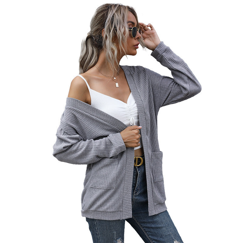 Damen Lockerer Feinstrick-Cardigan mit geripptem Strukturstrick und aufgesetzten Taschen Shop Nory