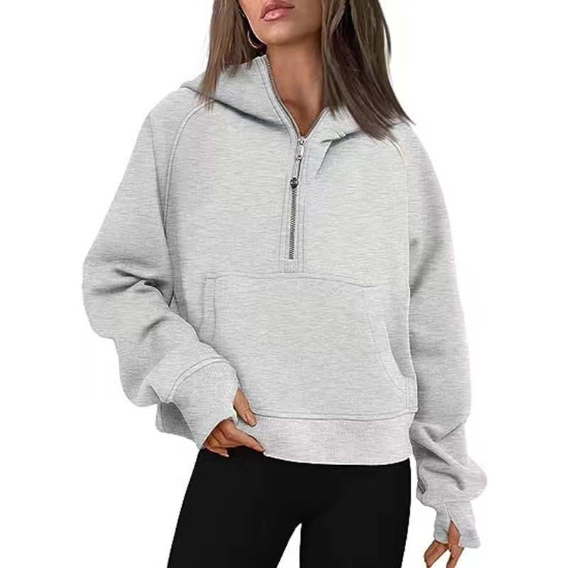 Damen Oversize Halb-Zip Kapuzenpullover mit Kängurutasche & Daumenloch Shop Nory