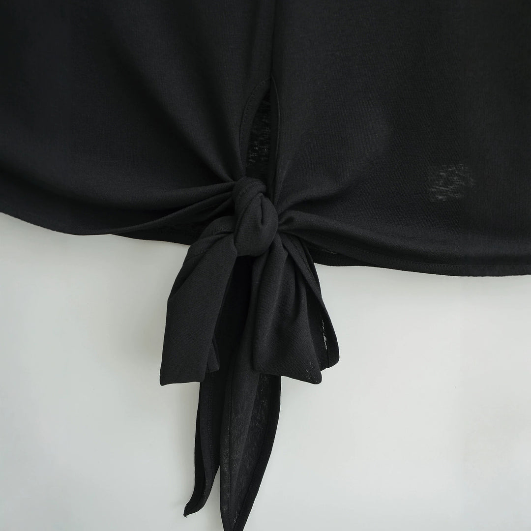 Damen Langarm-Henley-Top mit Knotenfront und Knopfleiste Shop Nory