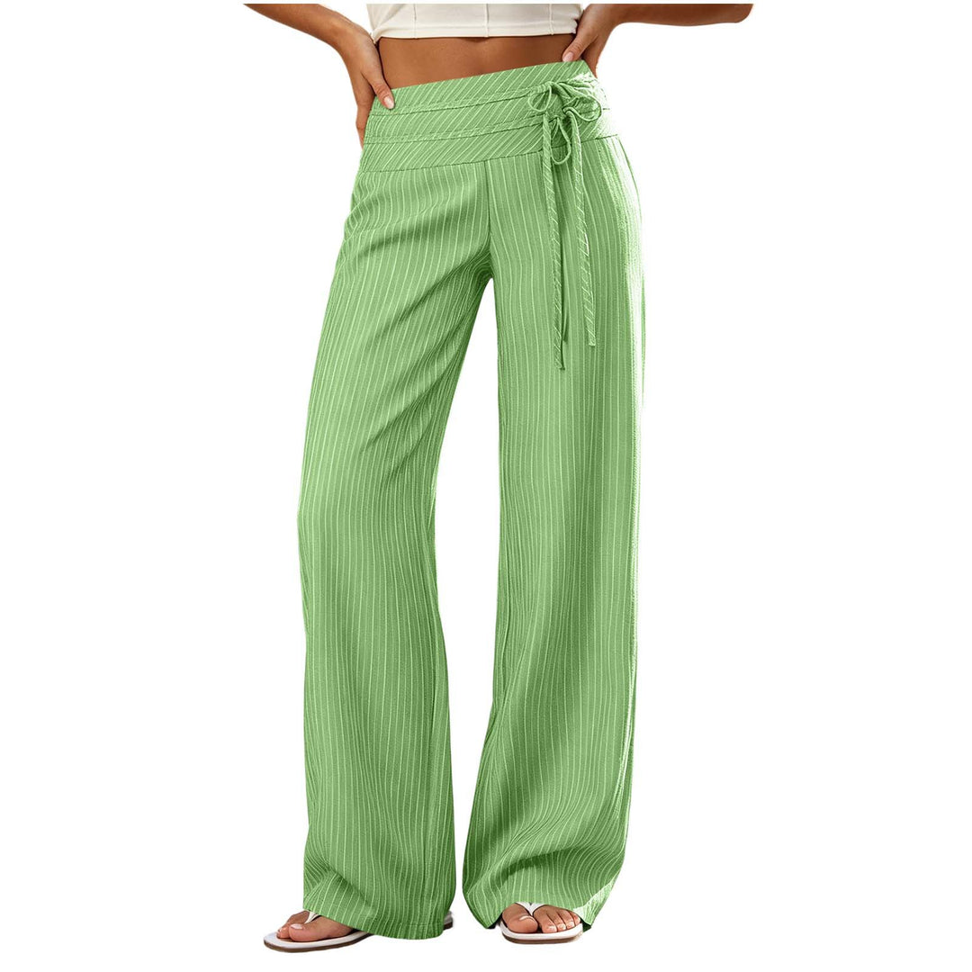 Damen Weite High-Waist Palazzo-Hose mit Streifenmuster und Bindegürtel Shop Nory