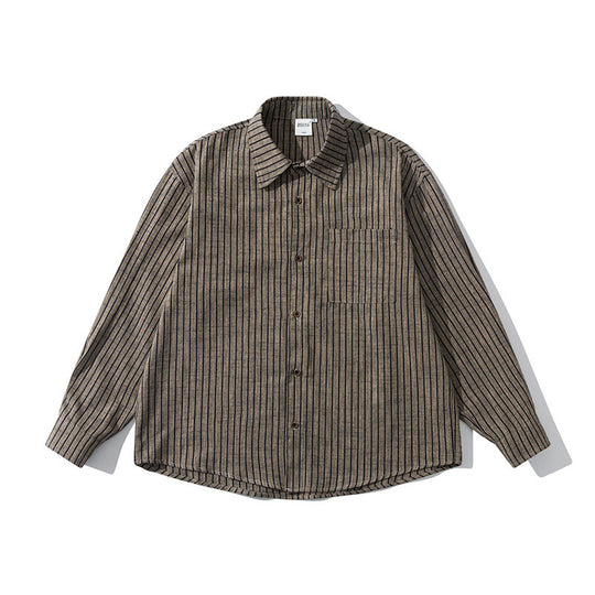 Herren Oversize Langarm-Hemd aus Flanell mit feinen Längsstreifen und Brusttasche Shop Nory