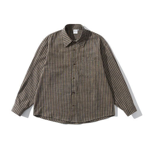Herren Oversize Langarm-Hemd aus Flanell mit feinen Längsstreifen und Brusttasche Shop Nory