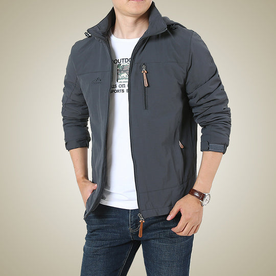 Herren Atmungsaktive Softshell-Windbreakerjacke mit verdeckter Kapuze und Utility-Brusttasche Shop Nory