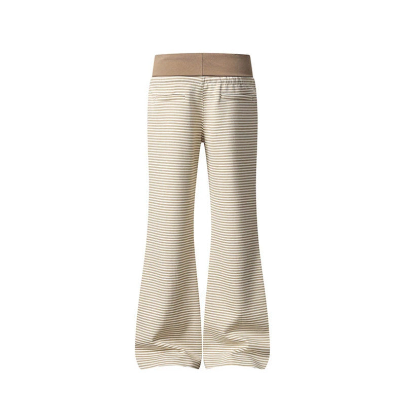 Damen Weite Flared-Loungehose mit hohem Komfortbund, Kordelzug und feiner Streifenstruktur Shop Nory