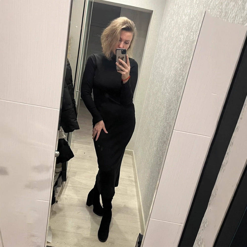 Damen Figurbetontes Rollkragen-Maxikleid aus Feinstrick mit schmaler Silhouette Shop Nory