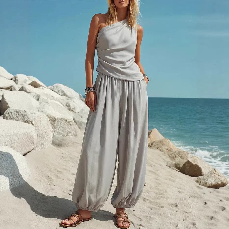 Damen Elegantes Einteiler-Outfit mit Fließendem Schnitt und One-Shoulder-Design