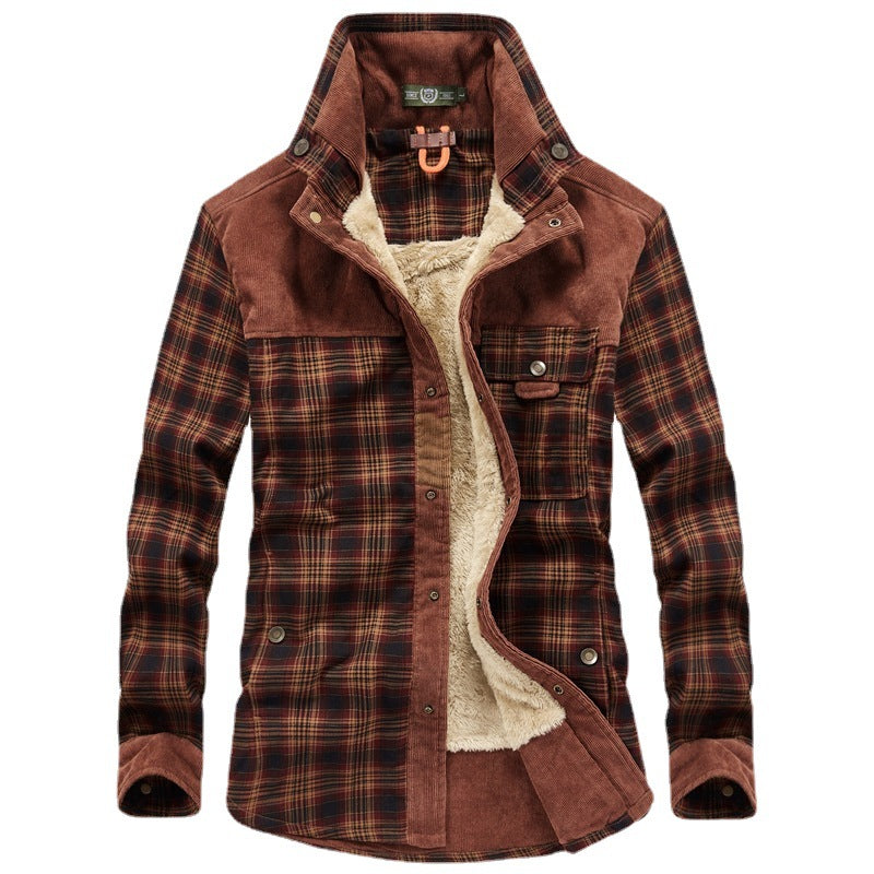 Herren karierte Thermo‑Hemdjacke mit Teddyfutter und Cord‑Schulterpasse Shop Nory