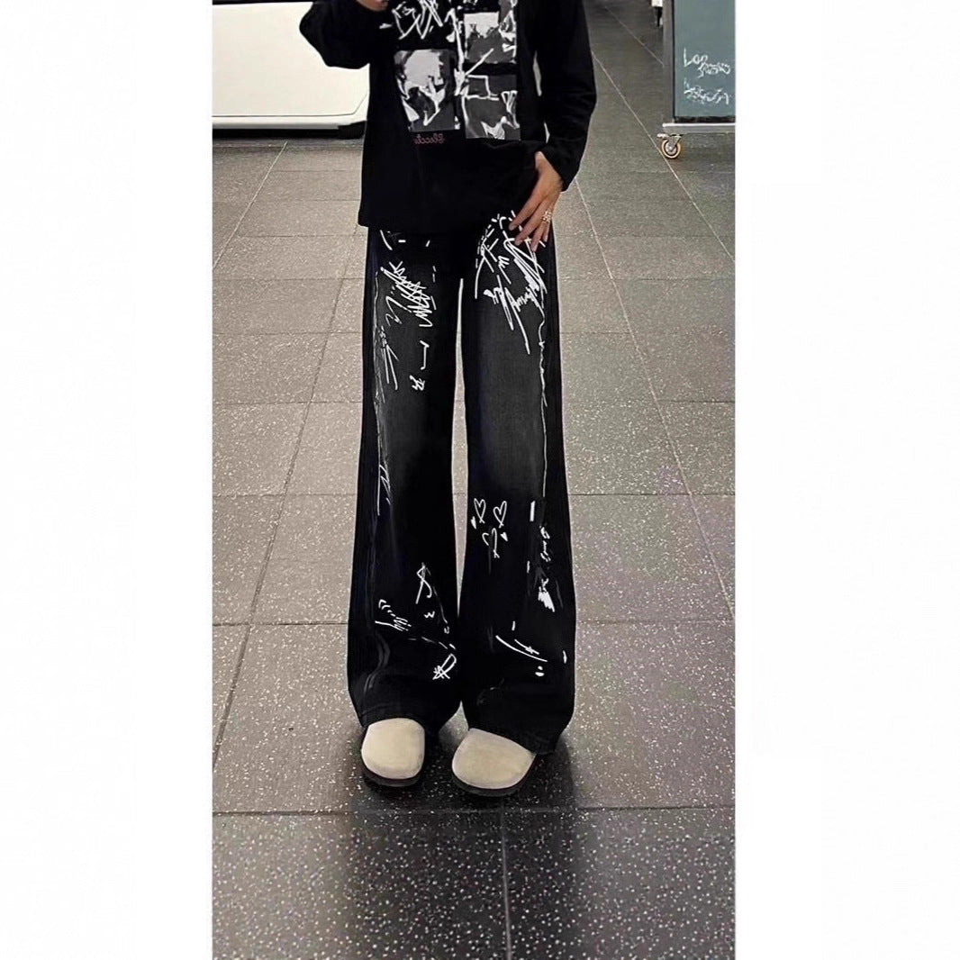 Damen Weitgeschnittene Jeans mit künstlerischem Grafikdruck Shop Nory
