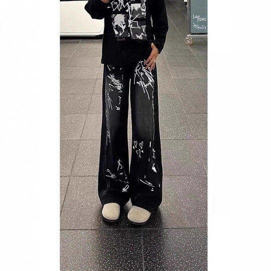 Damen Weitgeschnittene Jeans mit künstlerischem Grafikdruck Shop Nory