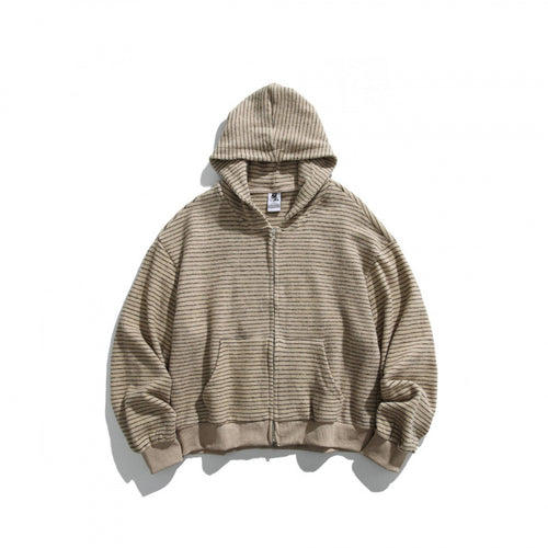 Unisex Boxy Kapuzen-Sweatjacke mit durchgehendem Reißverschluss, Streifenstruktur und geripptem Saum Shop Nory