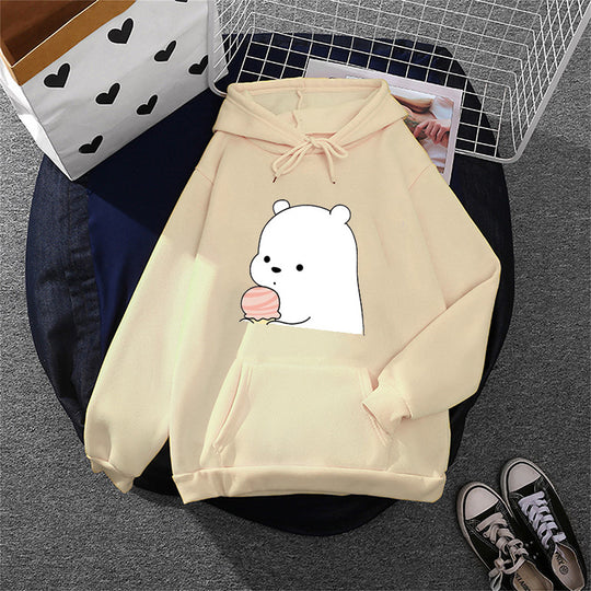 Damen nan oversized Kapuzenpullover im Streetstyle mit weichem Fleece-Innenfutter, Kängurutasche und farbenfrohem Cartoon-Katzen-Planet-Print Shop Nory