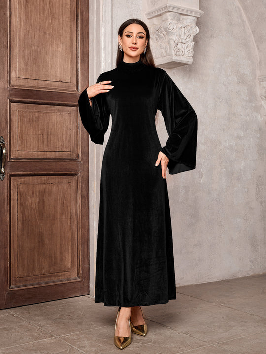Damen Maxikleid aus Samt mit Stehkragen und Glockenärmeln Shop Nory