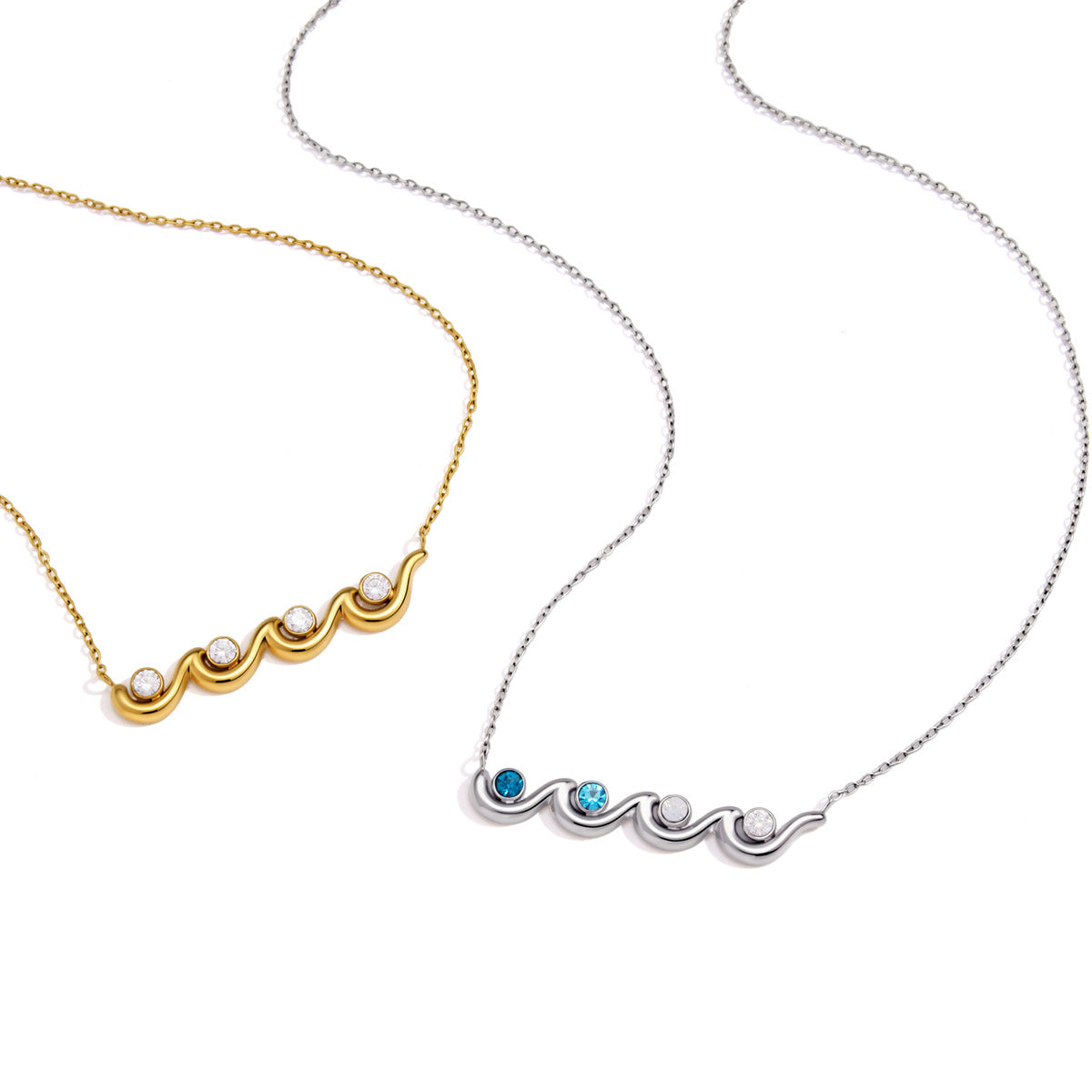 Damen Halskette mit wellenförmigem Design und funkelnden Zirkonia-Akzenten Shop Nory