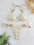 Damen Bikiniset mit luxuriösen Rüschen und goldenen Kettenakzenten