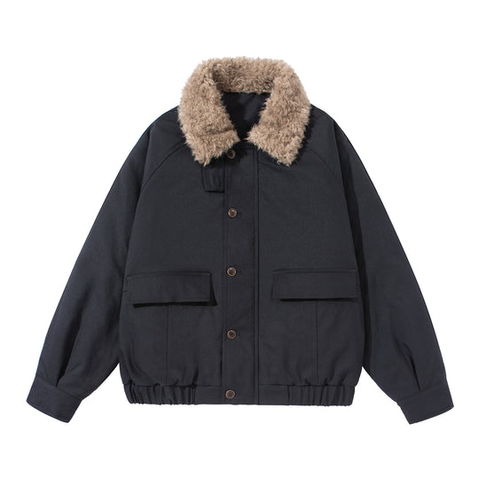 Unisex Boxy Isolationsblouson mit abnehmbarem Kunstfell-Drehkragen und Cargotaschen Shop Nory