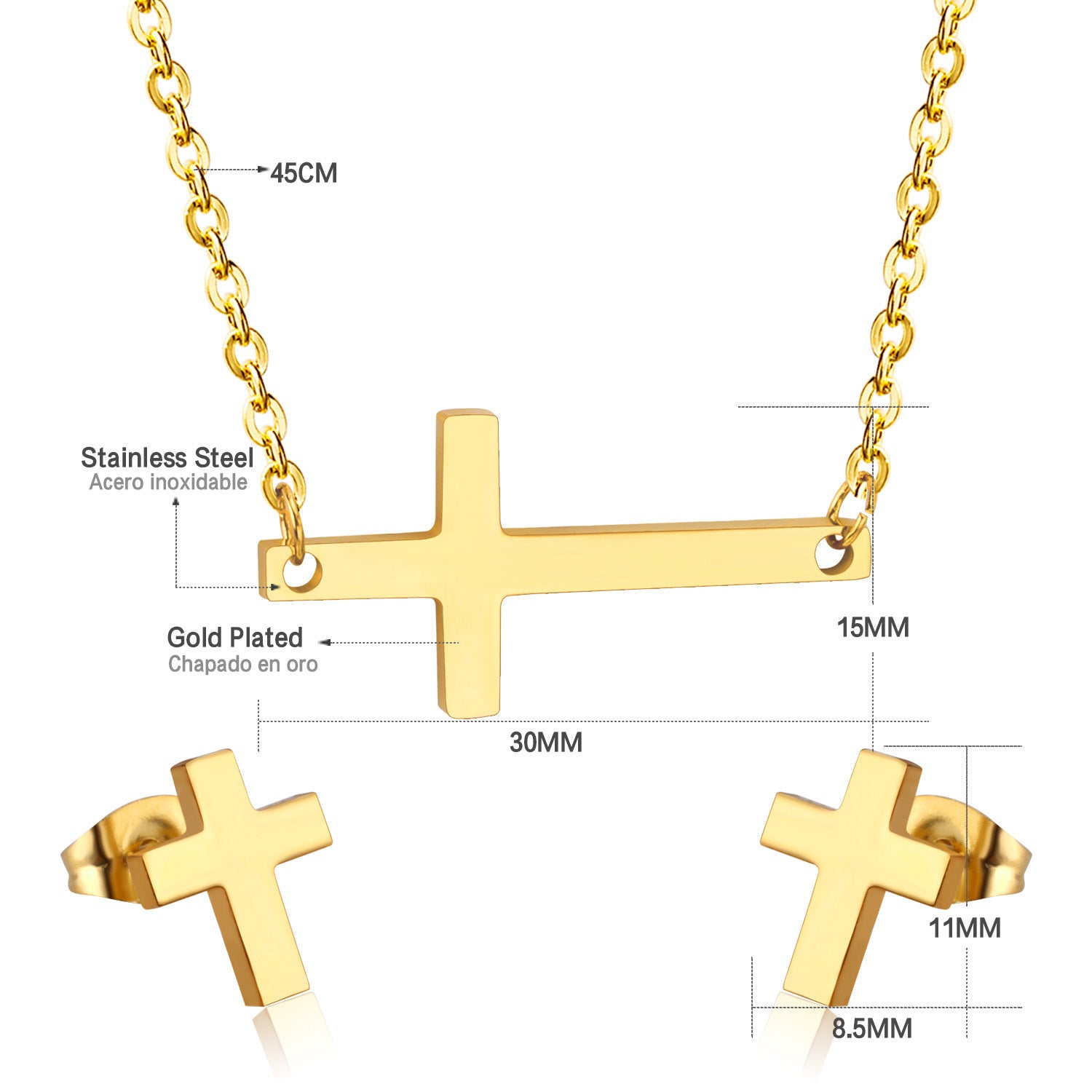 Damen Edelstahl Kreuz Schmuckset mit eleganter Halskette und passenden Ohrsteckern Shop Nory